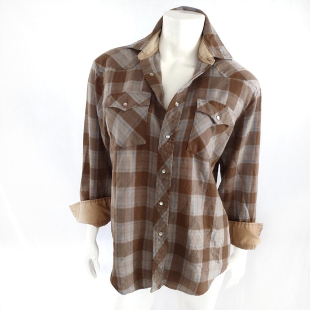 Vintage AUSTIN Plaid Long Sleeve Flannel Snap Front Shirt Size M Country Cowgirl